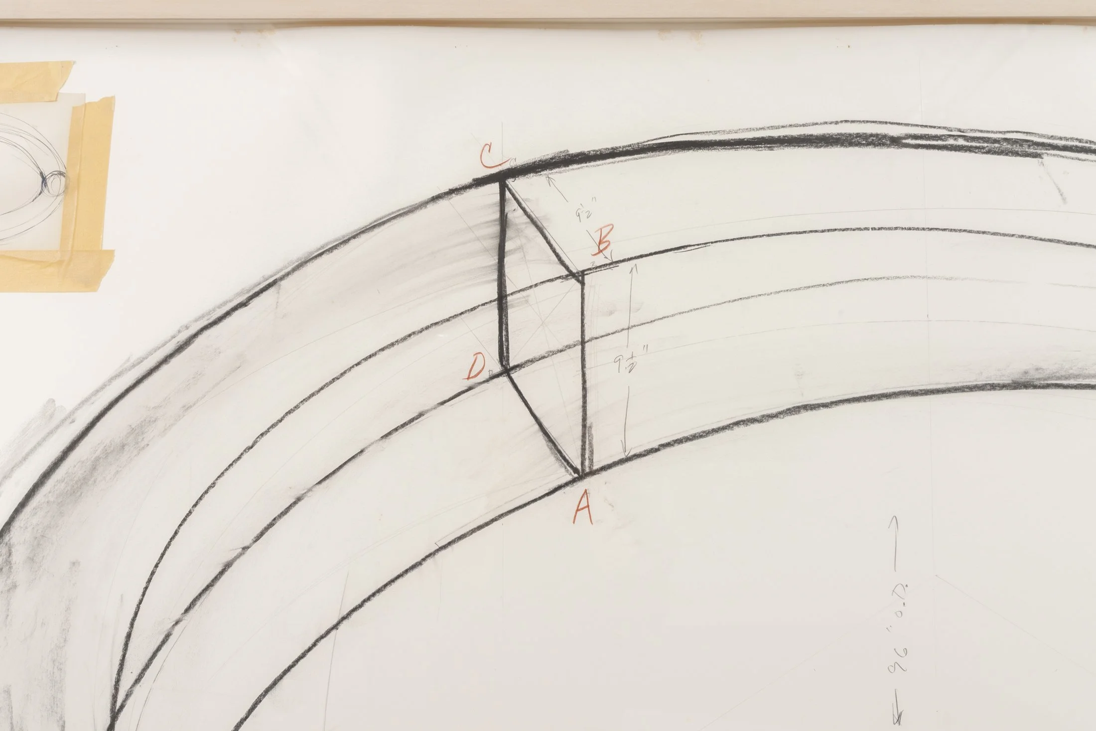 Bruce Nauman,
Untitled (Study for Sculpture),
1983,
Pencil, ink, charcoal, crayon, masking tape, and collage,
179.1 x 203.2 cm / (70½ x 80 in)