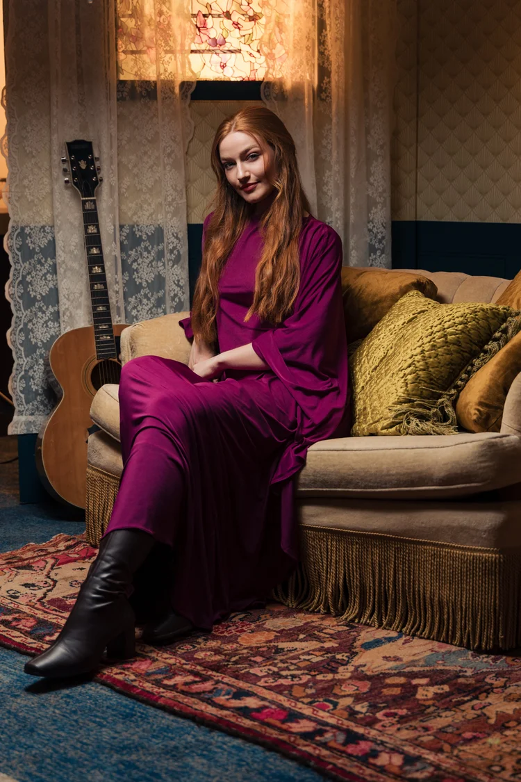 Mary Louise in a purple dress at Tempo by Hilton for the Nashville Design Week panel, photographed by Nashville commercial photographer Tausha Dickinson