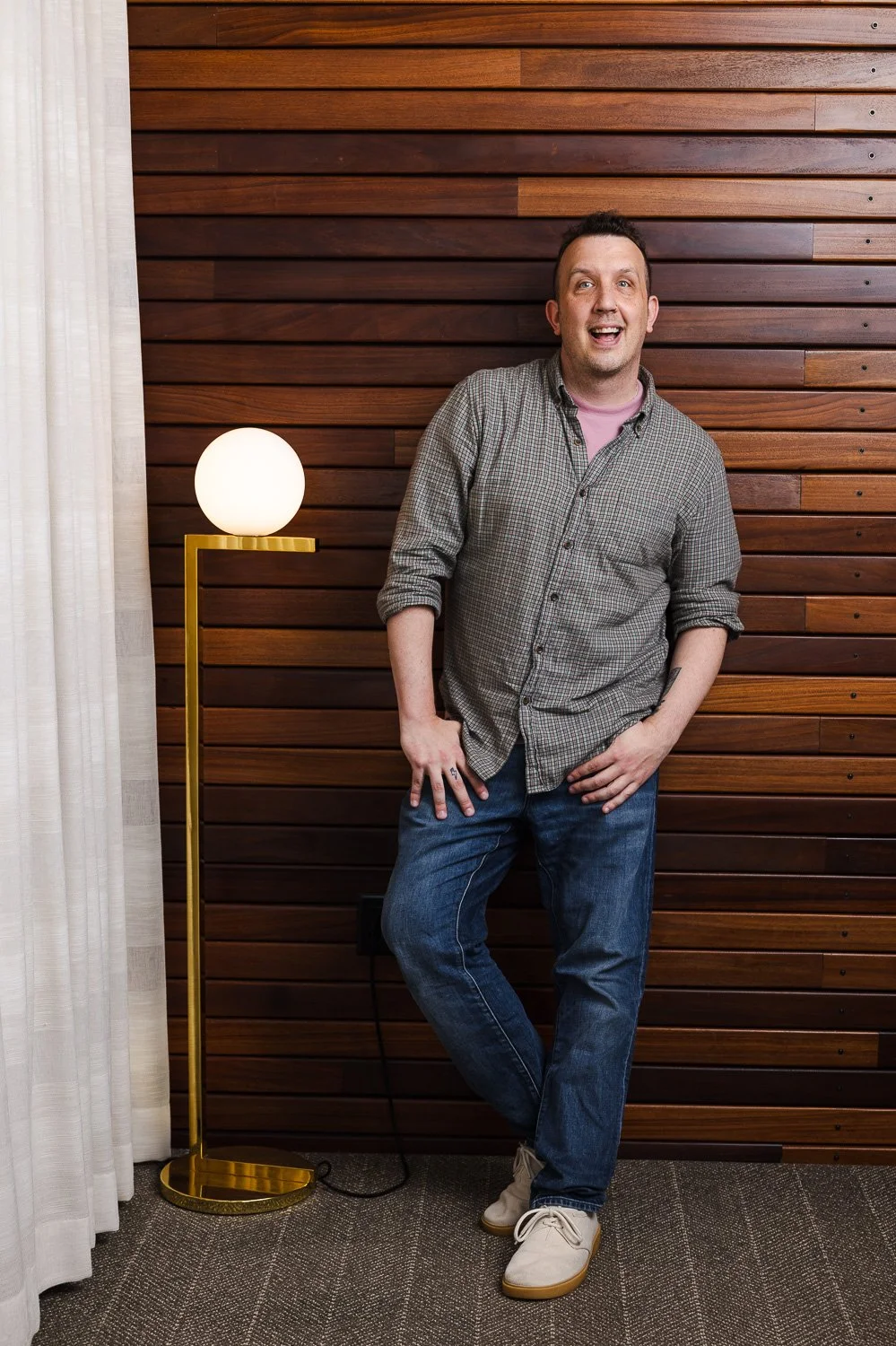 Behind the scenes at Fairlane Hotel wood wall, Nashville editorial photography