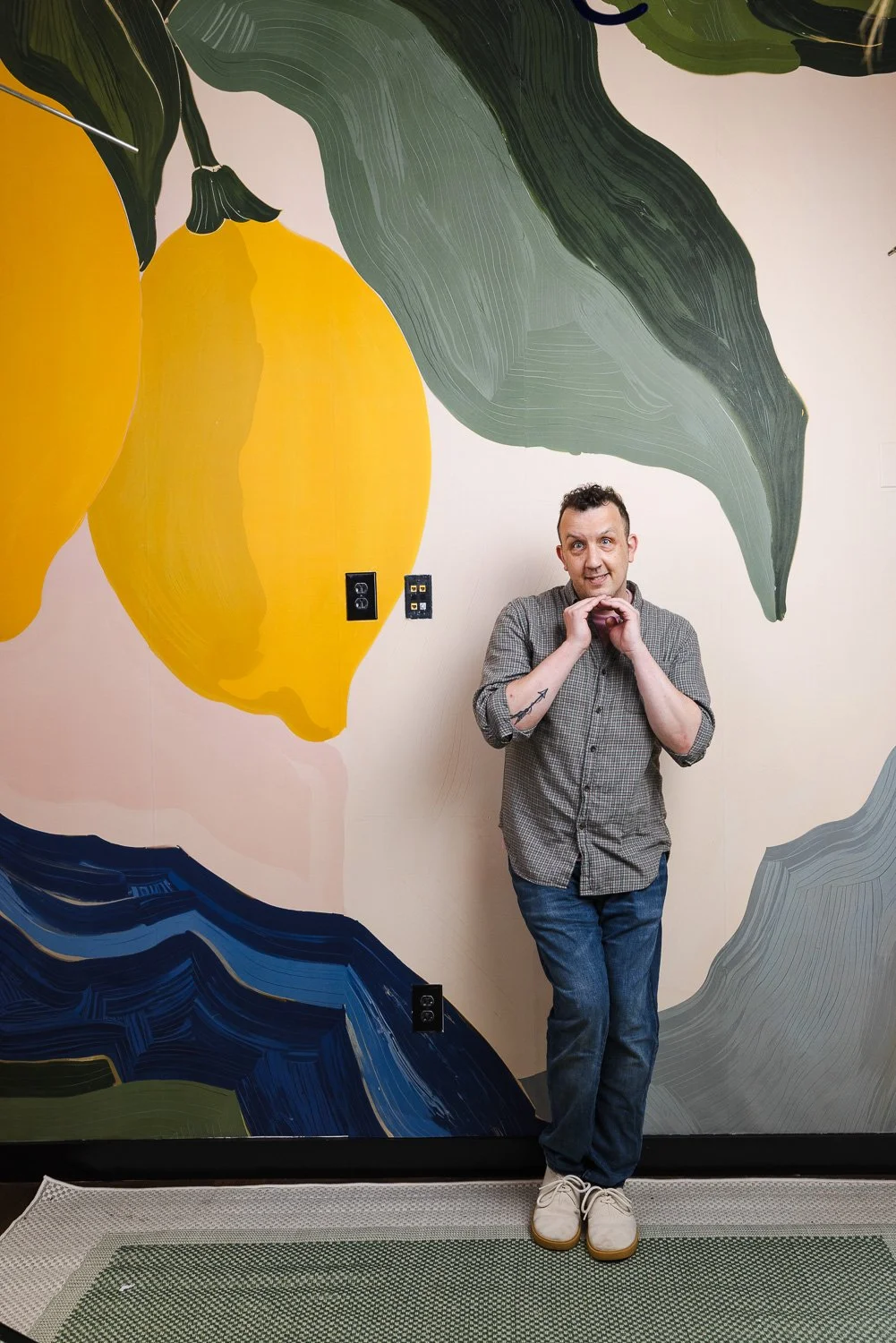 Lighting test at Fairlane Hotel citrus mural, Nashville editorial photography