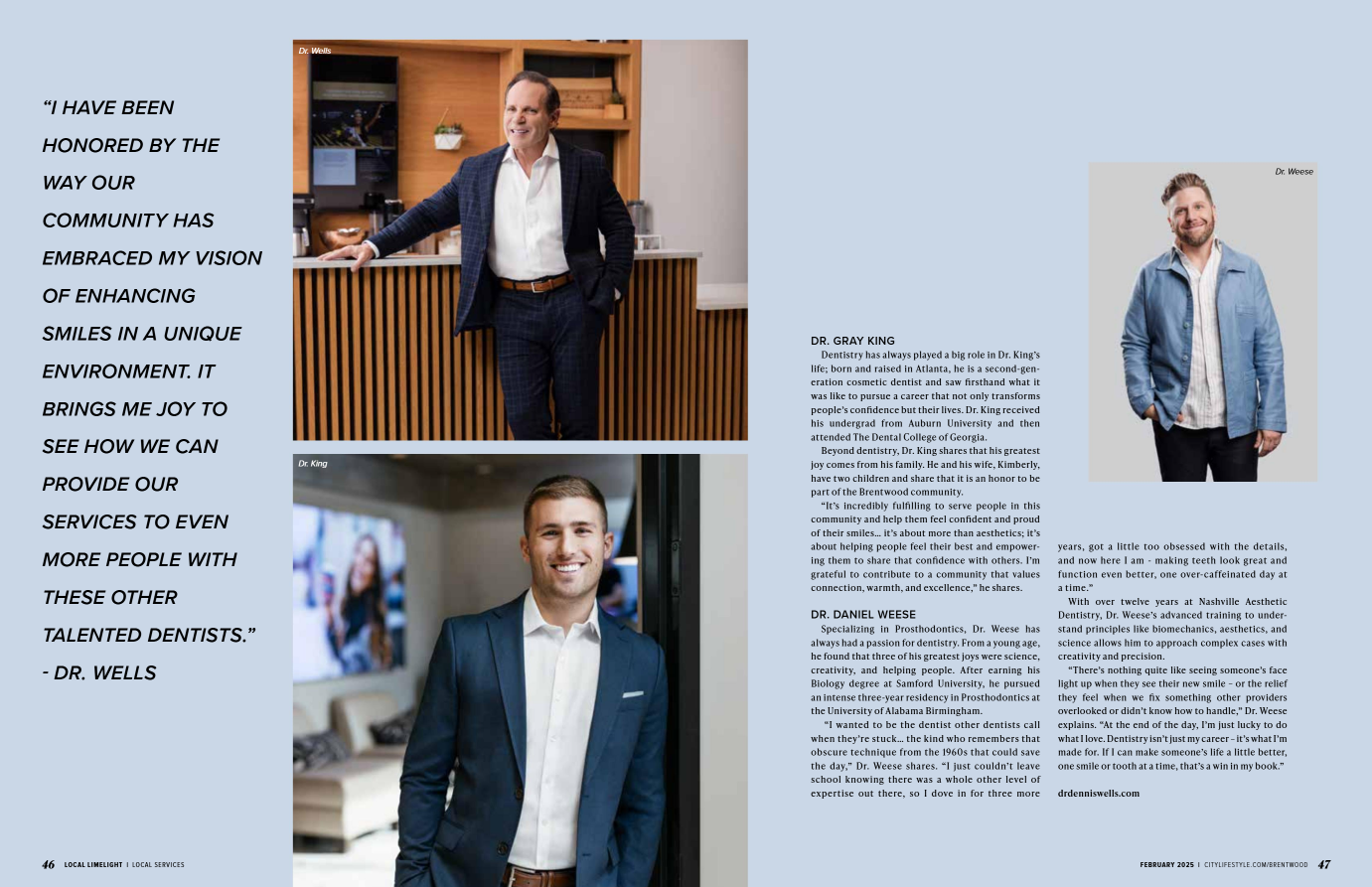 A candid yet professional team portrait of Dr. Wells, Dr. King, and Dr. Weese designed for an editorial feature. Nashville Commercial Photographer experienced in lifestyle branding photography for businesses looking to connect with their audience.