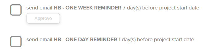 Screenshot of Dubsado CRM workflow showing automated email reminders scheduled one week and one day before photography session
