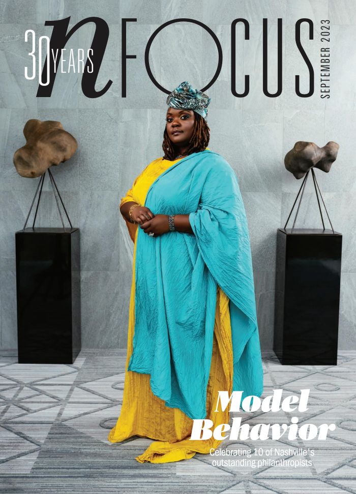 A bold and colorful cover image highlighting Nashville’s philanthropic leaders. The vivid textures and stylish wardrobe reflect the photographer’s ability to tell powerful visual stories. Nashville Commercial Photographer with expertise in editorial