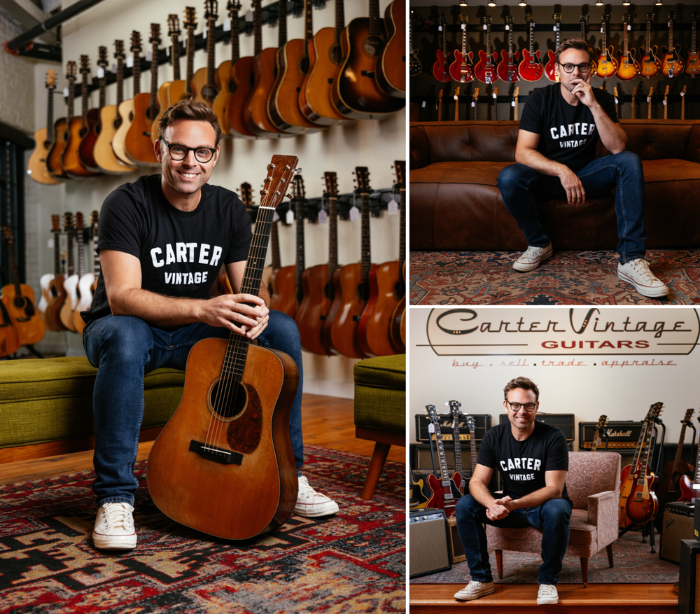 Music Inc. Magazine cover portrait at Carter Vintage Guitars, Nashville
