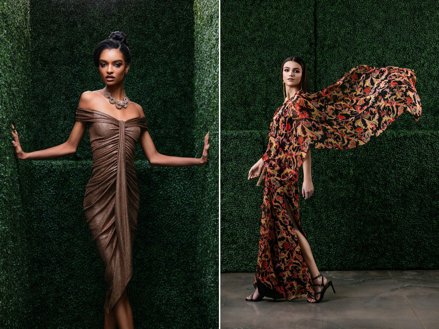 nFocus Magazine spring fashion 2024 editorial portrait photography featuring luxury gowns shot in Nashville by commercial photographer Tausha Dickinson