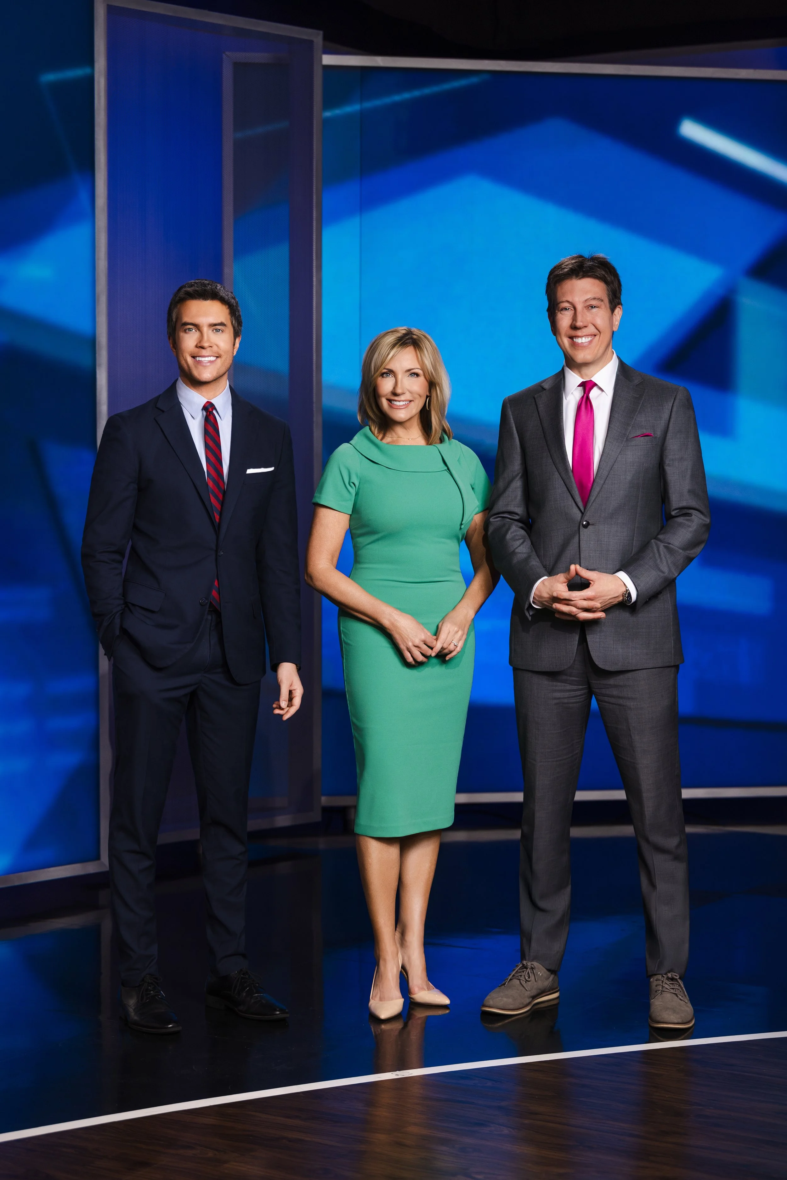 Group portrait of the WSMV news anchor team inside the Nashville studio, photographed by Tausha Dickinson.