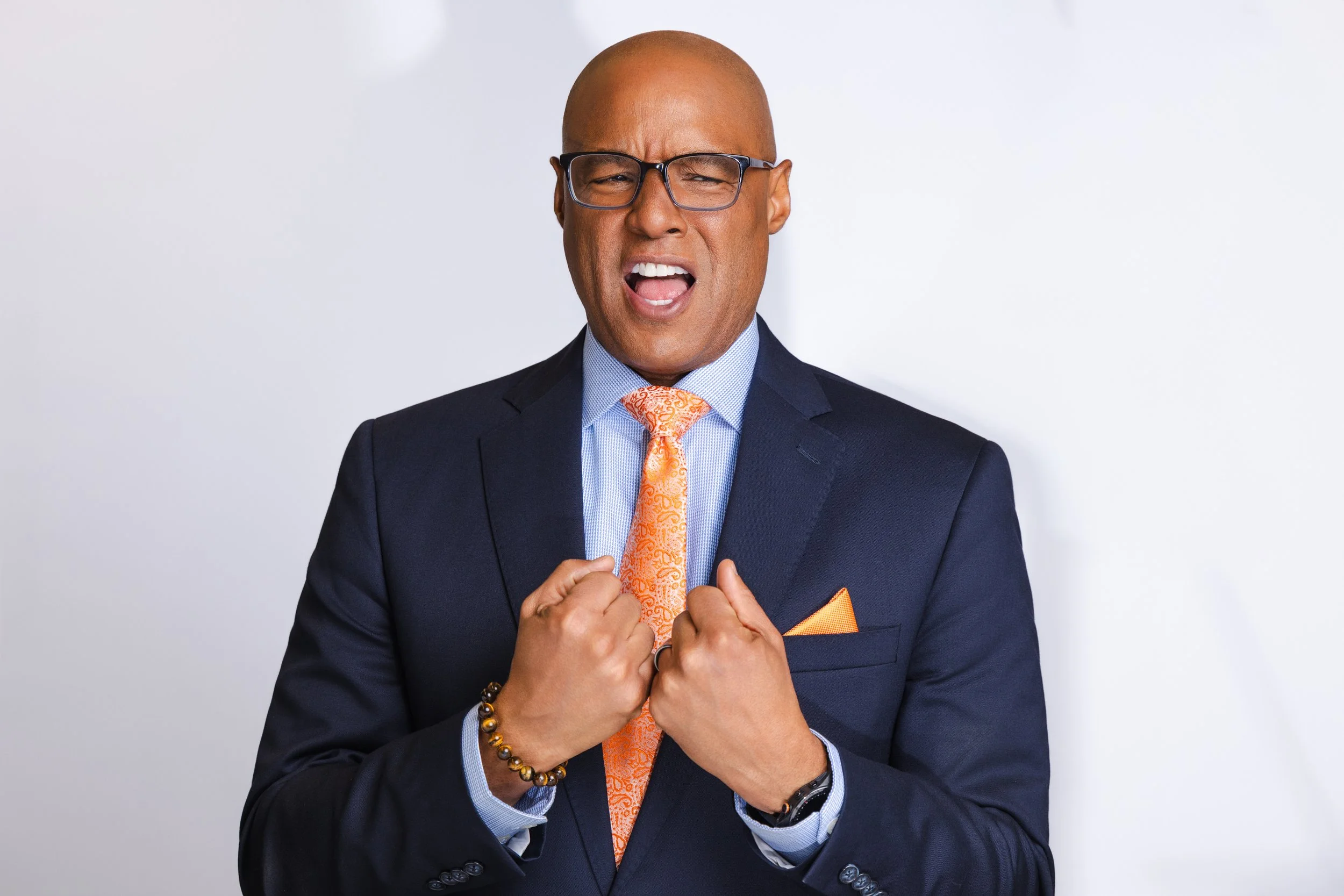 Expressive studio portrait of a WSMV news anchor during a Nashville photo session, photographed by Tausha Dickinson.