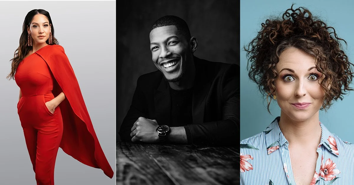 Three professional headshot examples showing diverse clients with different styling and personalities for personal branding