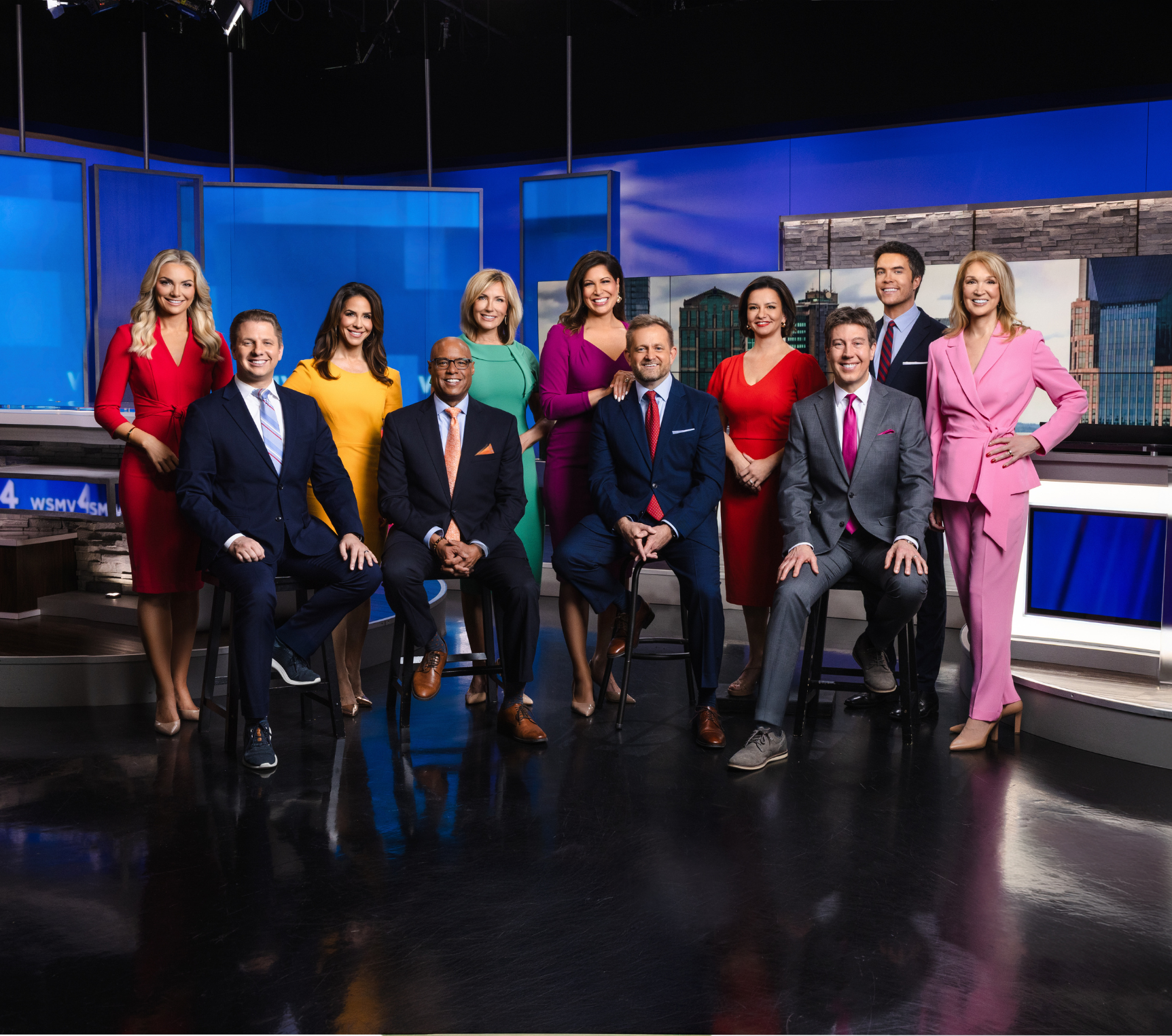 Group portraits and team headshots of the WSMV 4 News anchors photographed inside their television studio