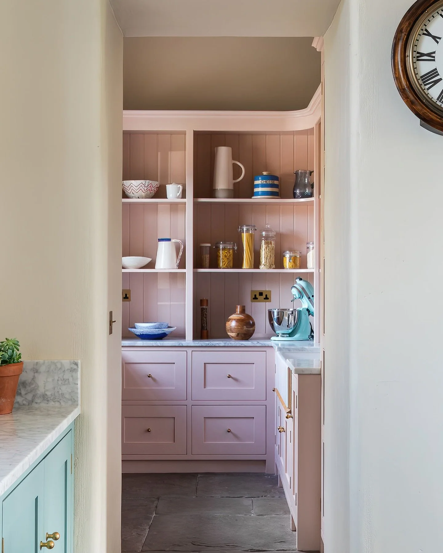 {FARMHOUSE KITCHEN PANTRY} Hands up who loves a walk in Pantry, prep room? 🙌🙌🙌🙌 This beauty from our Herefordshire Farmhouse project is the perfect mix of beautiful and practical, huge amounts of storage created by the very talented @quailsinteri