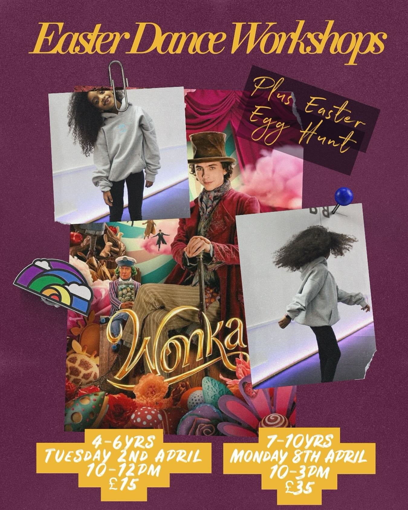 This Easter&rsquo;s dance workshops HAD to be Wonka themed! So we&rsquo;ll be dancing to the amazing soundtrack and of course they&rsquo;ll be an Easter egg hunt! For the 7-10yrs they&rsquo;ll be egg decorating too! Book now via the website and drop 