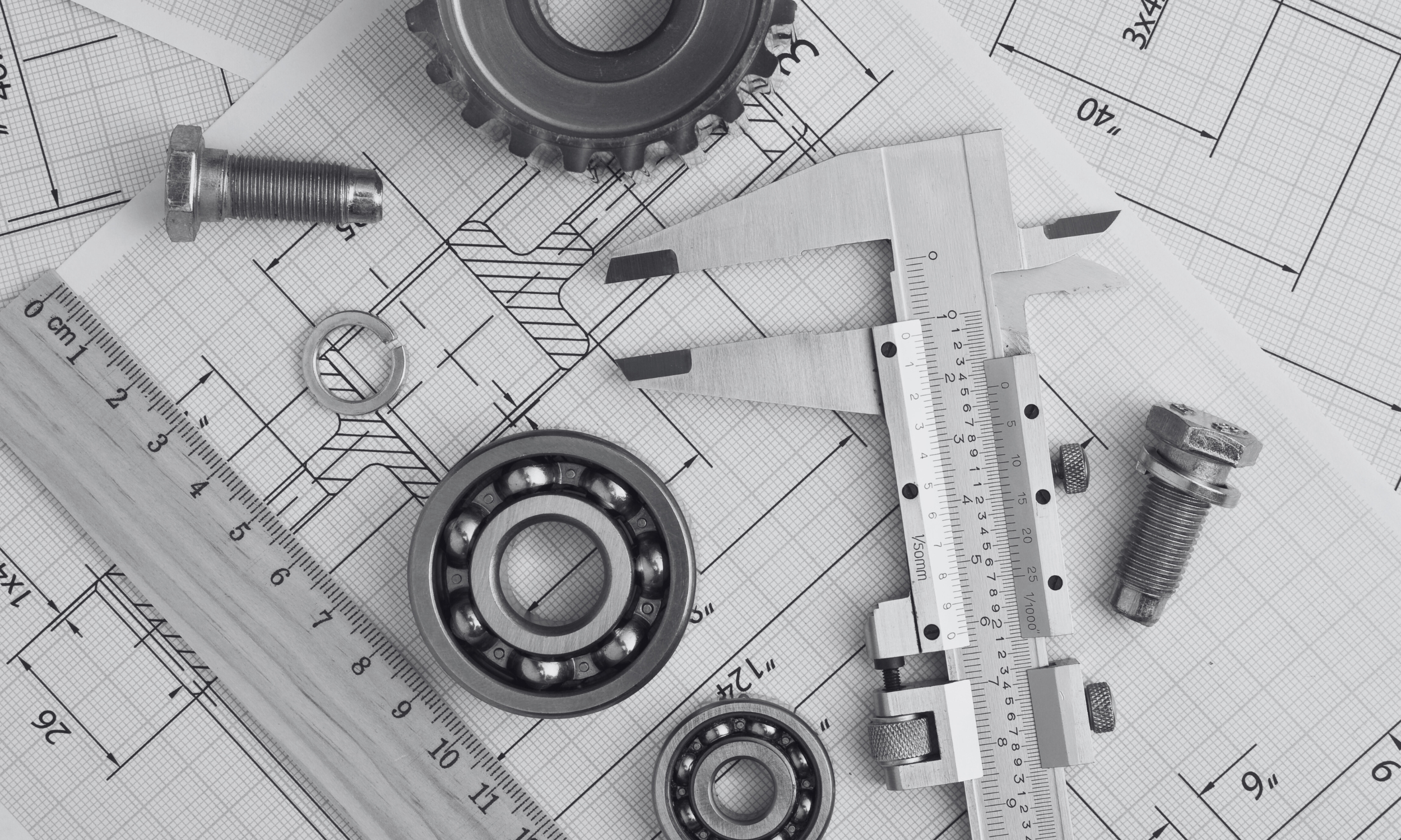 black and white image of technical drawing tools