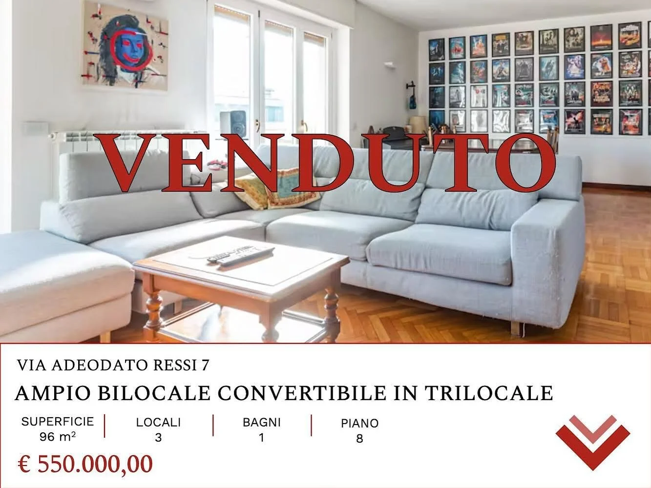 SANTA LUCIA IMMOBILIARE: VENDUTO BILOCALE TRASFORMABILE IN TRILOCALE IN ADEODATO RESSI 7 
Siamo entusiasti di annunciare che Santa Lucia Immobiliare ha venduto in tempi brevi un ampio bilocale trasformabile in trilocale presso l’esclusivo Adeo