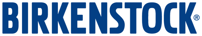 Der Schriftzug 'BIRKENSTOCK' in blauer Schrift auf weißem Hintergrund.
