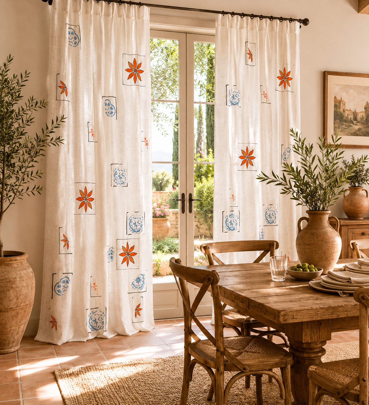 Warm Tile Panel Dining Room Mockup