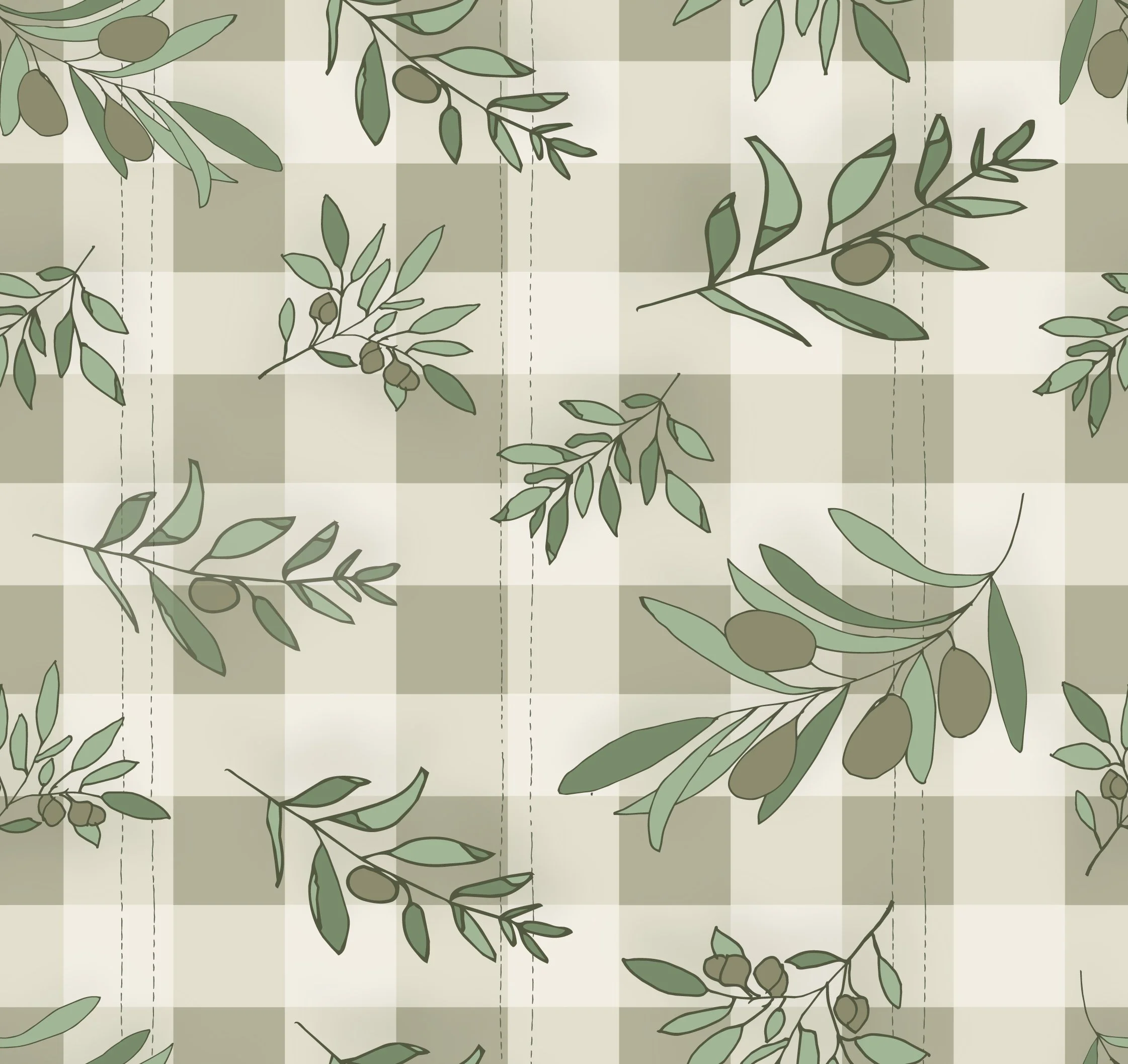 Gingham with Olive Branches