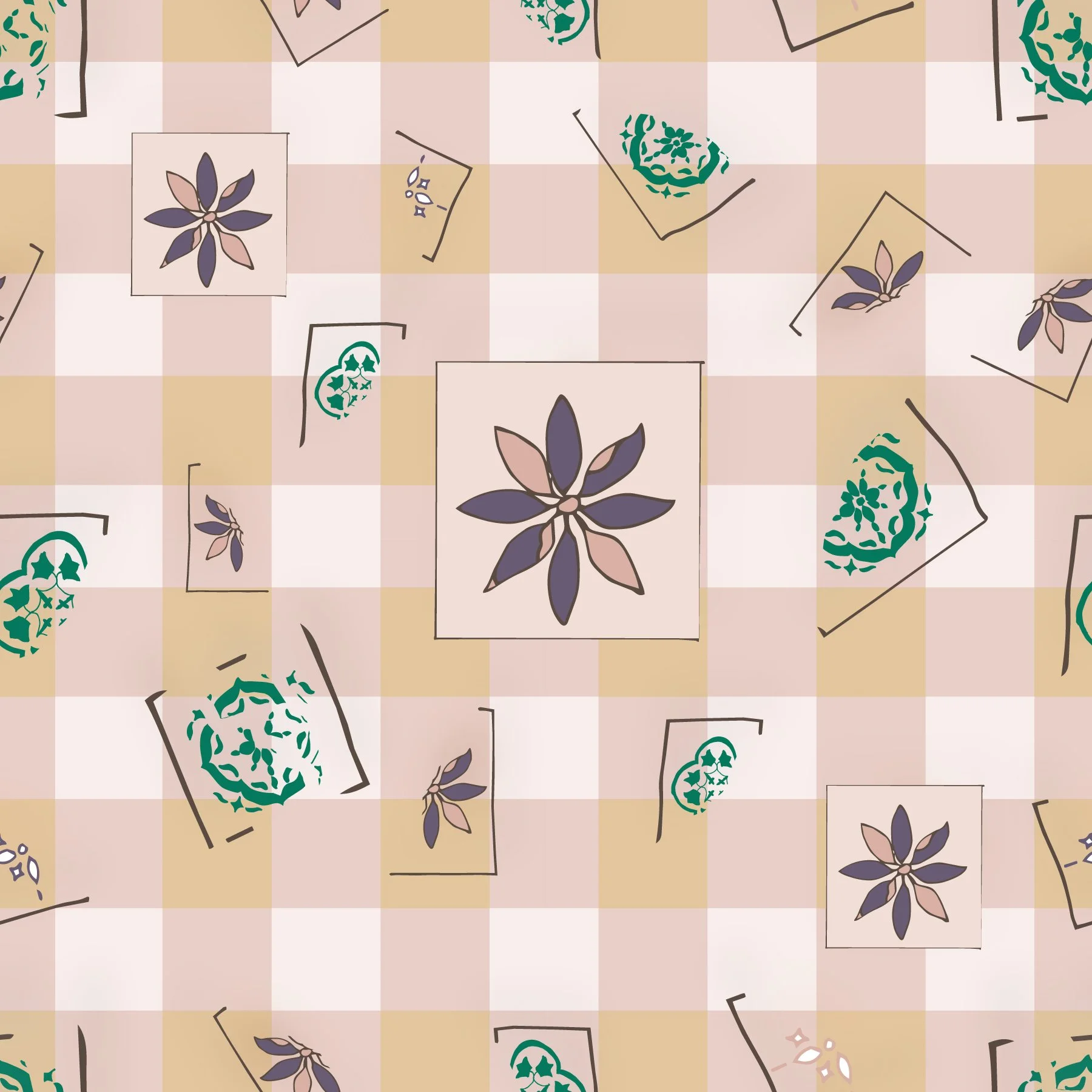 Pink Gingham with Tile Fragments