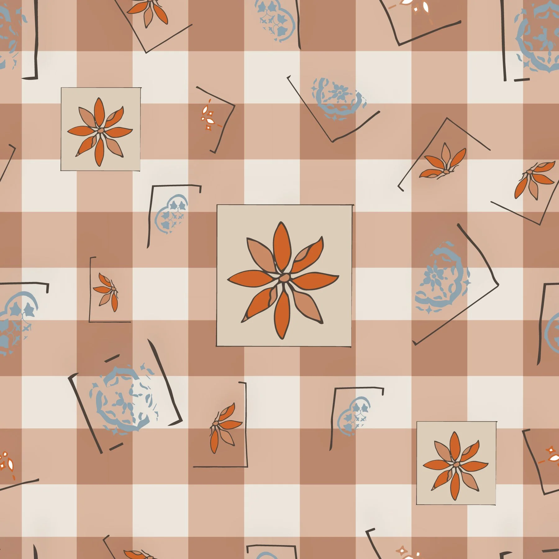 Terracotta Gingham with Tile Fragments