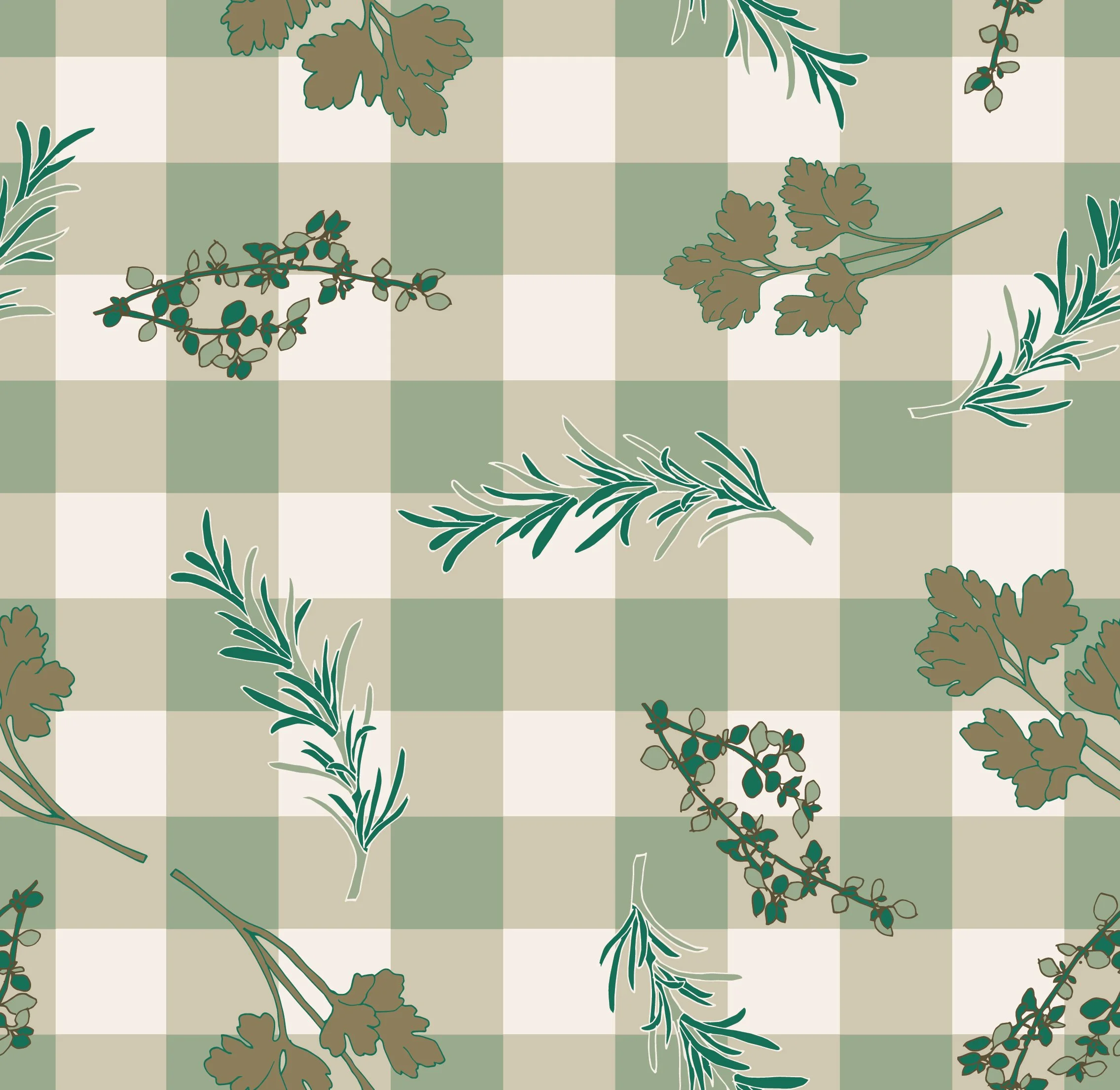 Scattered Herb and Gingham print