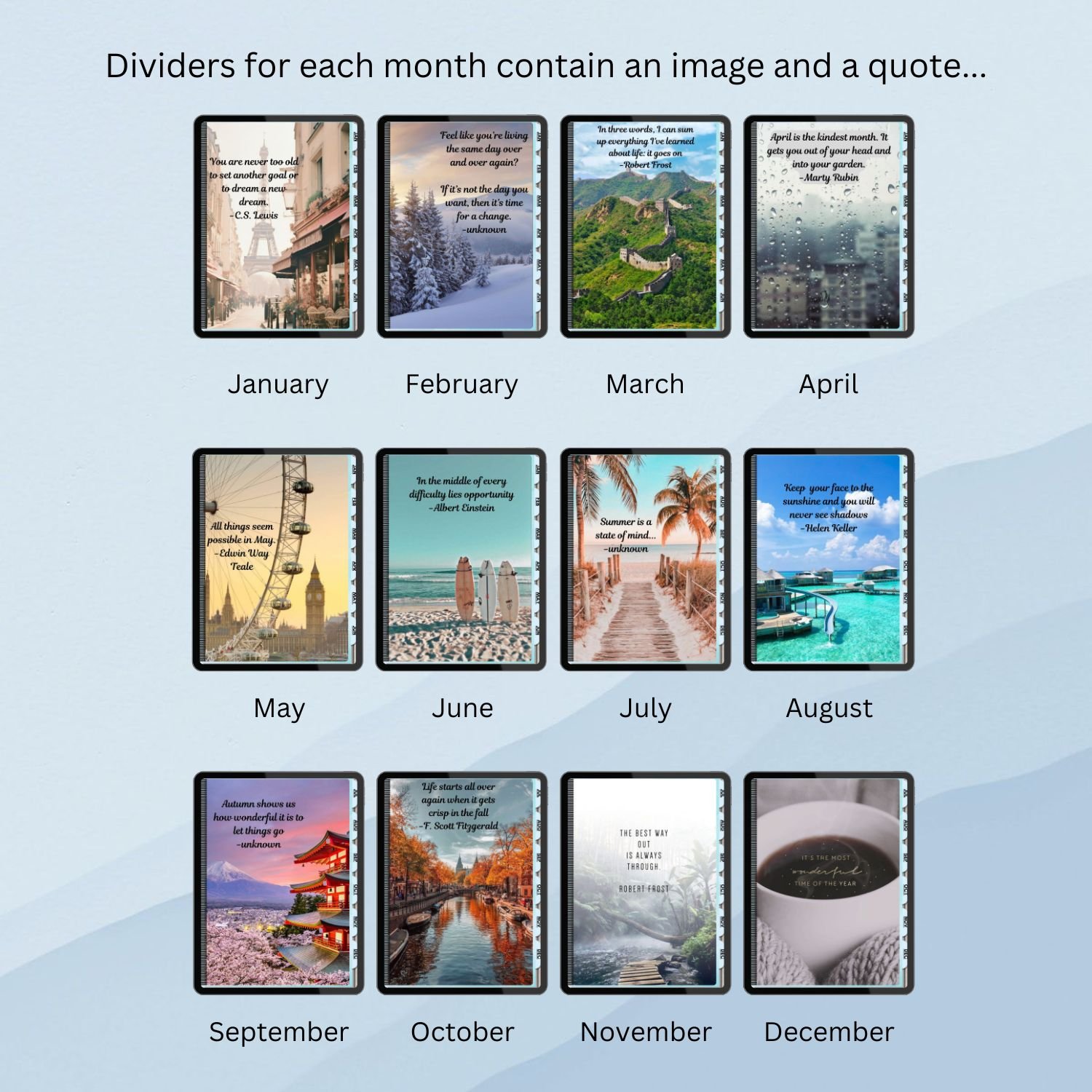 12 monthly tab covers