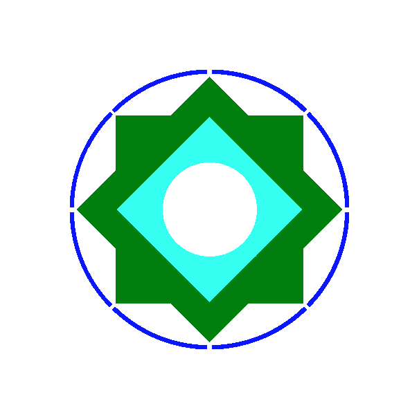 A Ru'ub el Hizb in blue, green, and turquoise