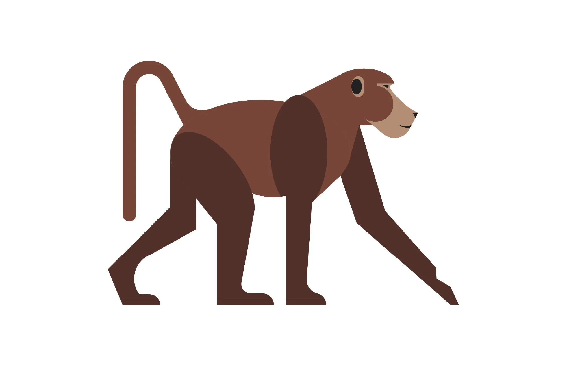 A stylized illustration of a monkey with brown fur, sitting on all fours, with a curved tail and a neutral facial expression.