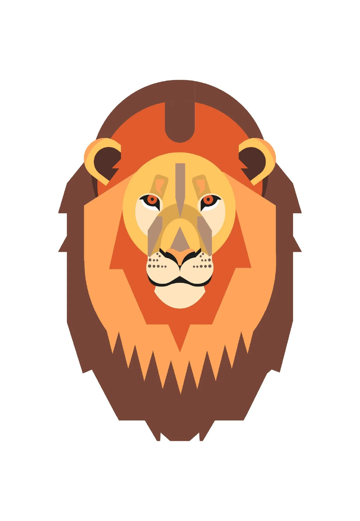 Illustration of a lion's face with a stylized, geometric design and warm color tones.