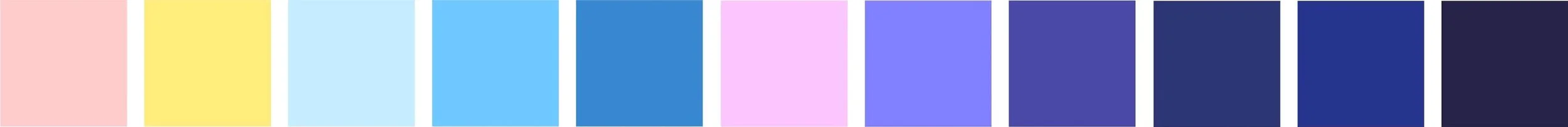 Color palette with various shades of pastel yellow, blue, purple, violet, and pink.