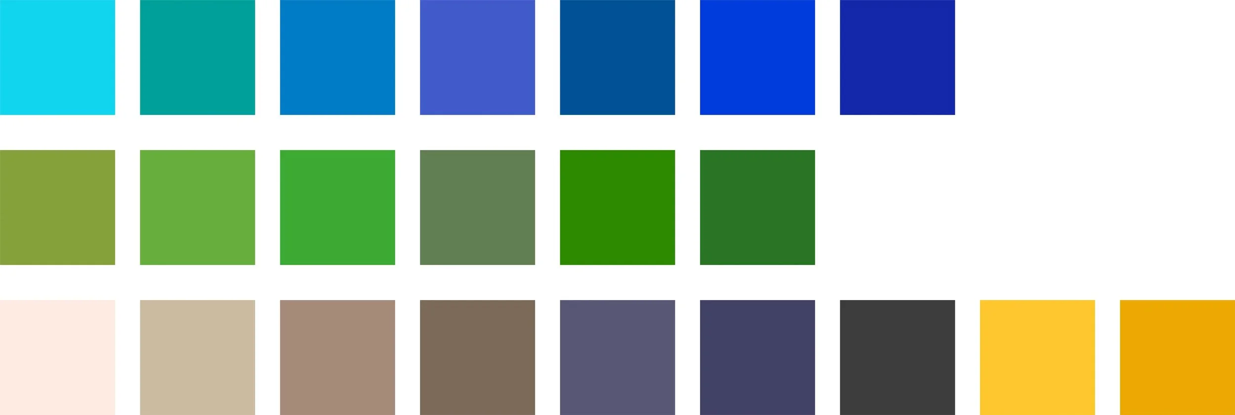 A color palette featuring rows of color swatches including shades of blue, green, beige, gray, black, and yellow.