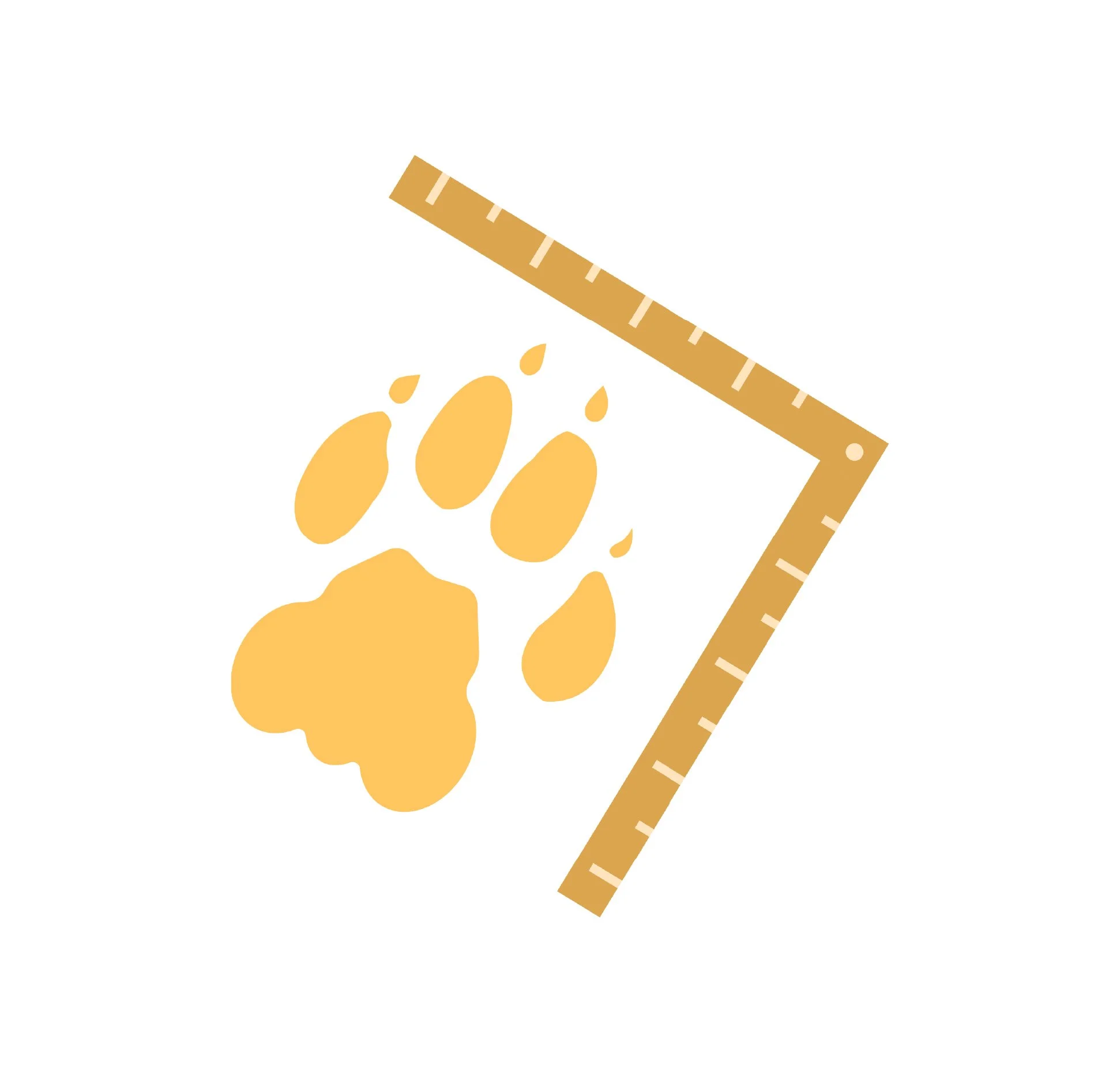 A paw print with a ruler measuring its size.
