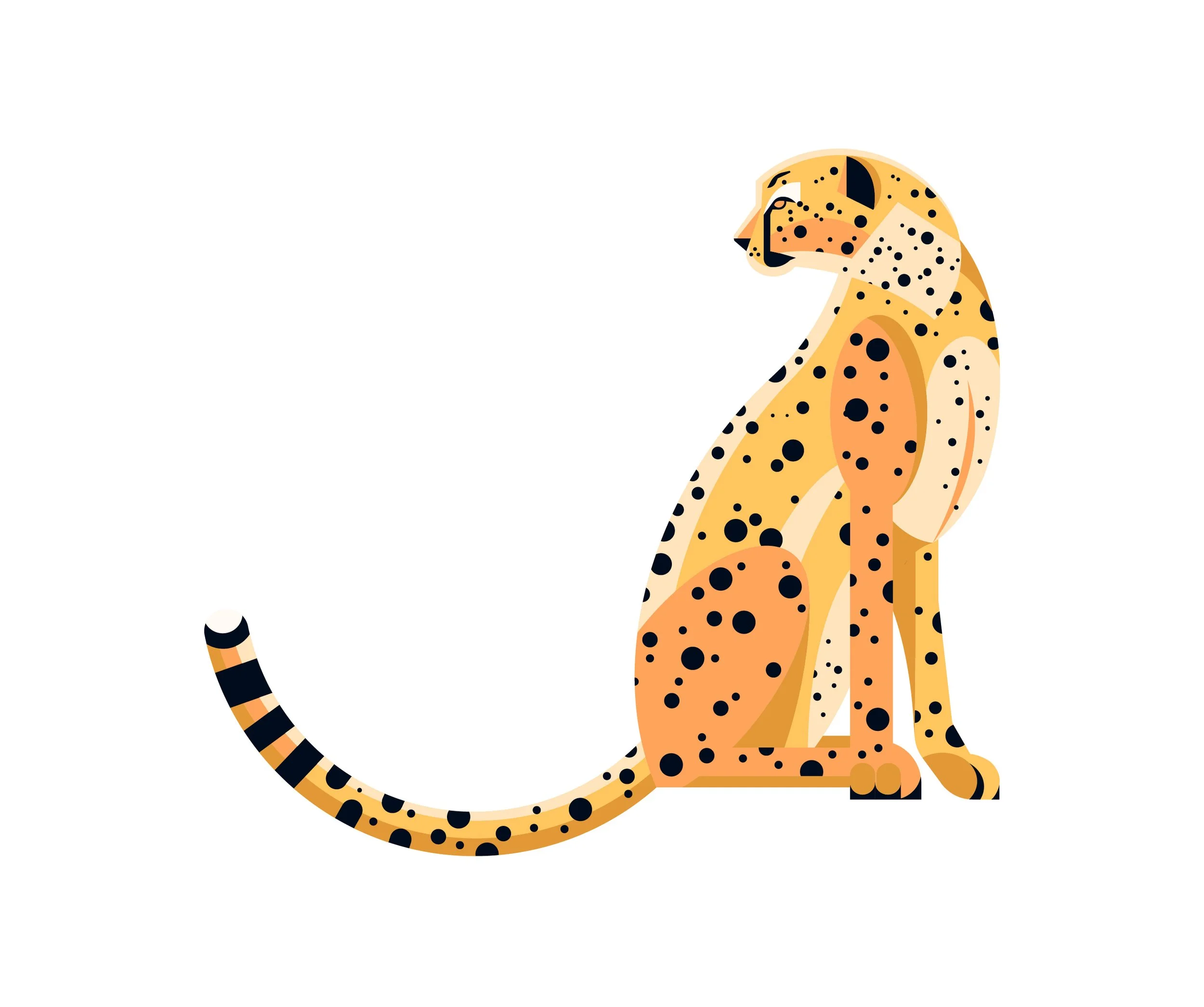 Stylized illustration of a sitting cheetah with a white background.