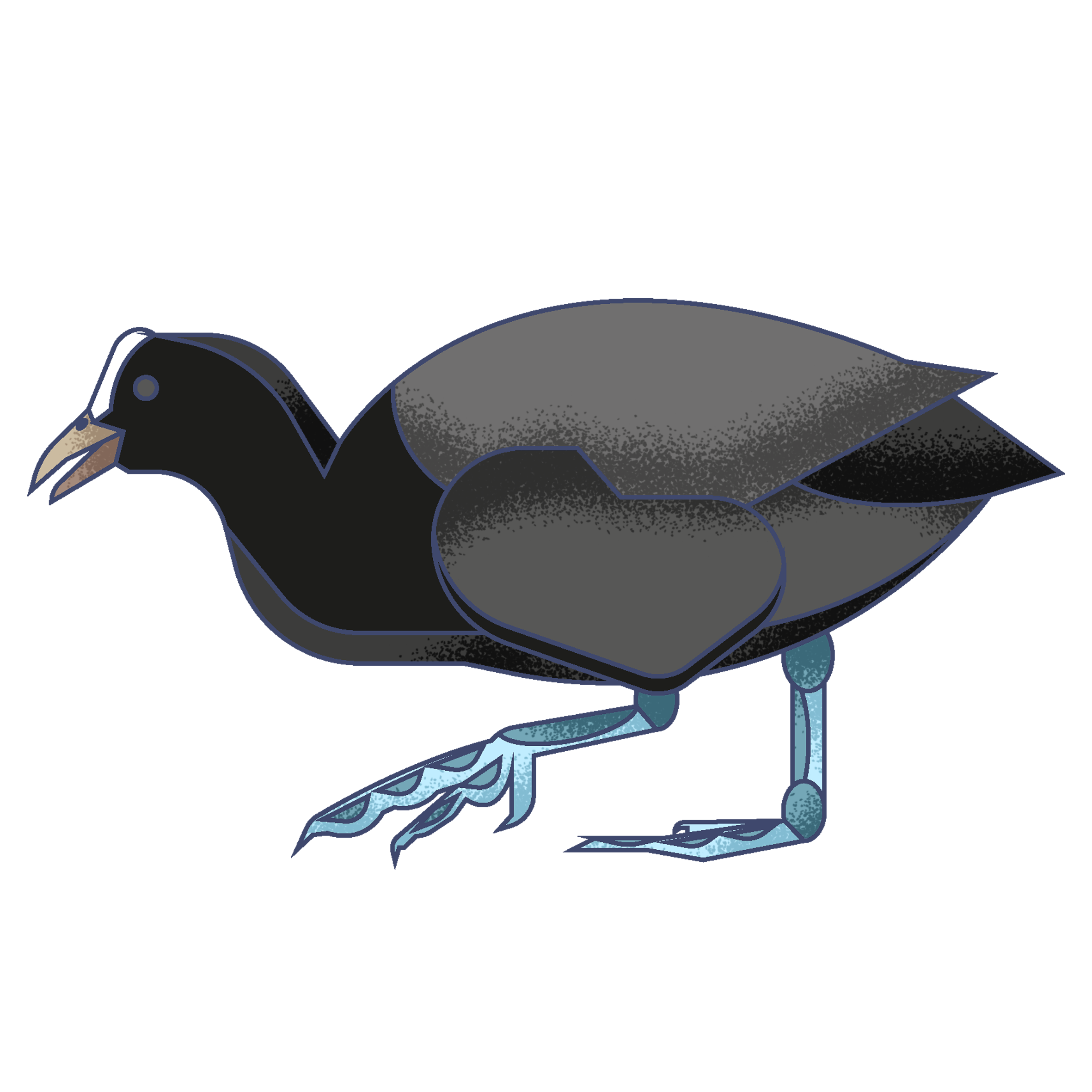 Illustration of a puffin bird standing on ice, with black, white, and colorful beak, set against a dark background.