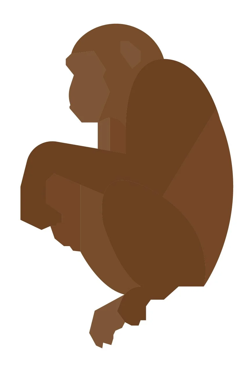 A digital illustration of a brown dog in a crouching position, facing left.