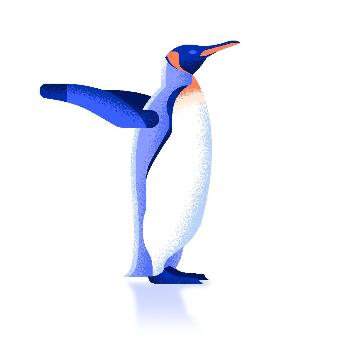 Stylized illustration of a standing penguin with its wings slightly extended.