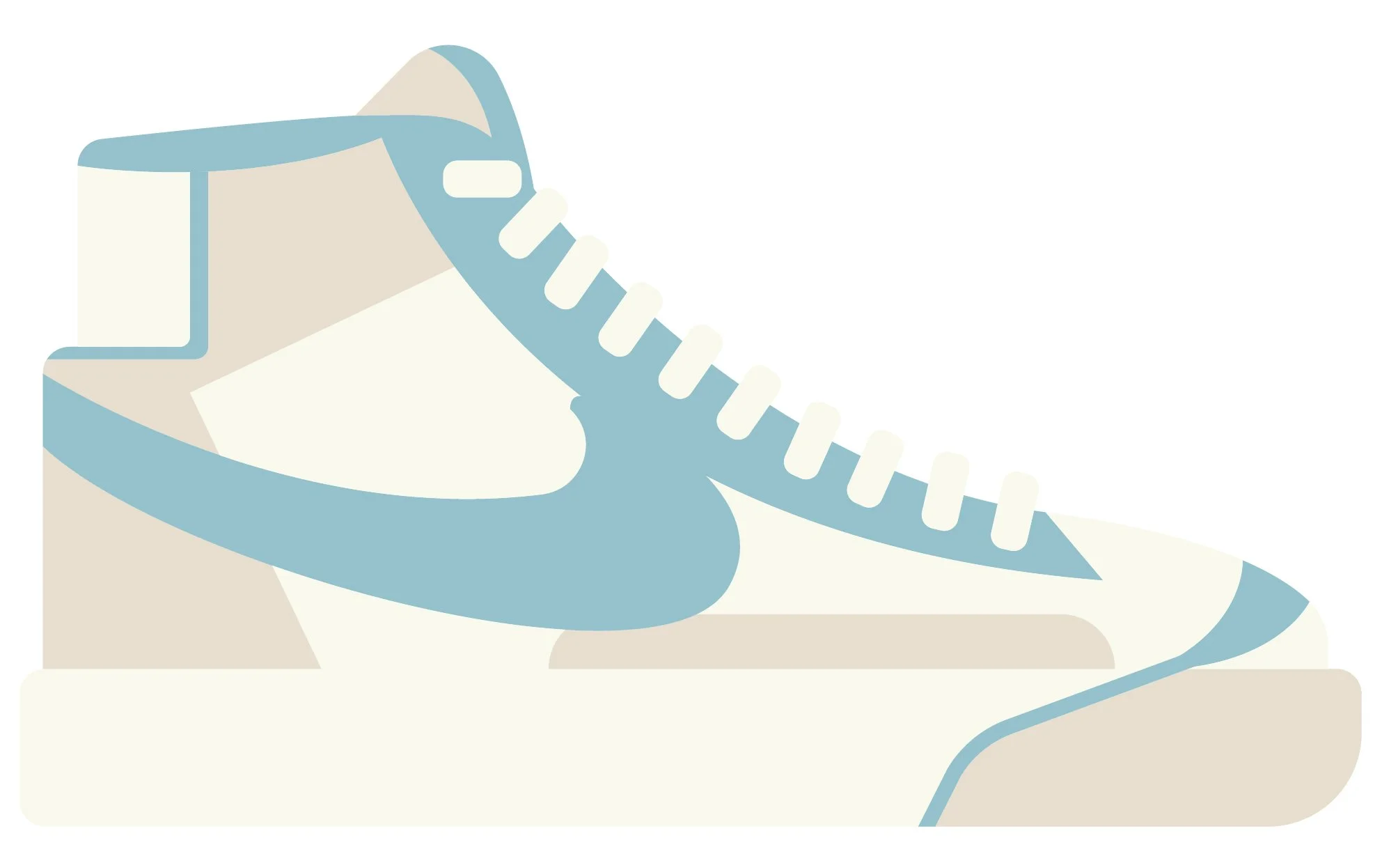 Illustration of a beige and blue sneaker shoe.