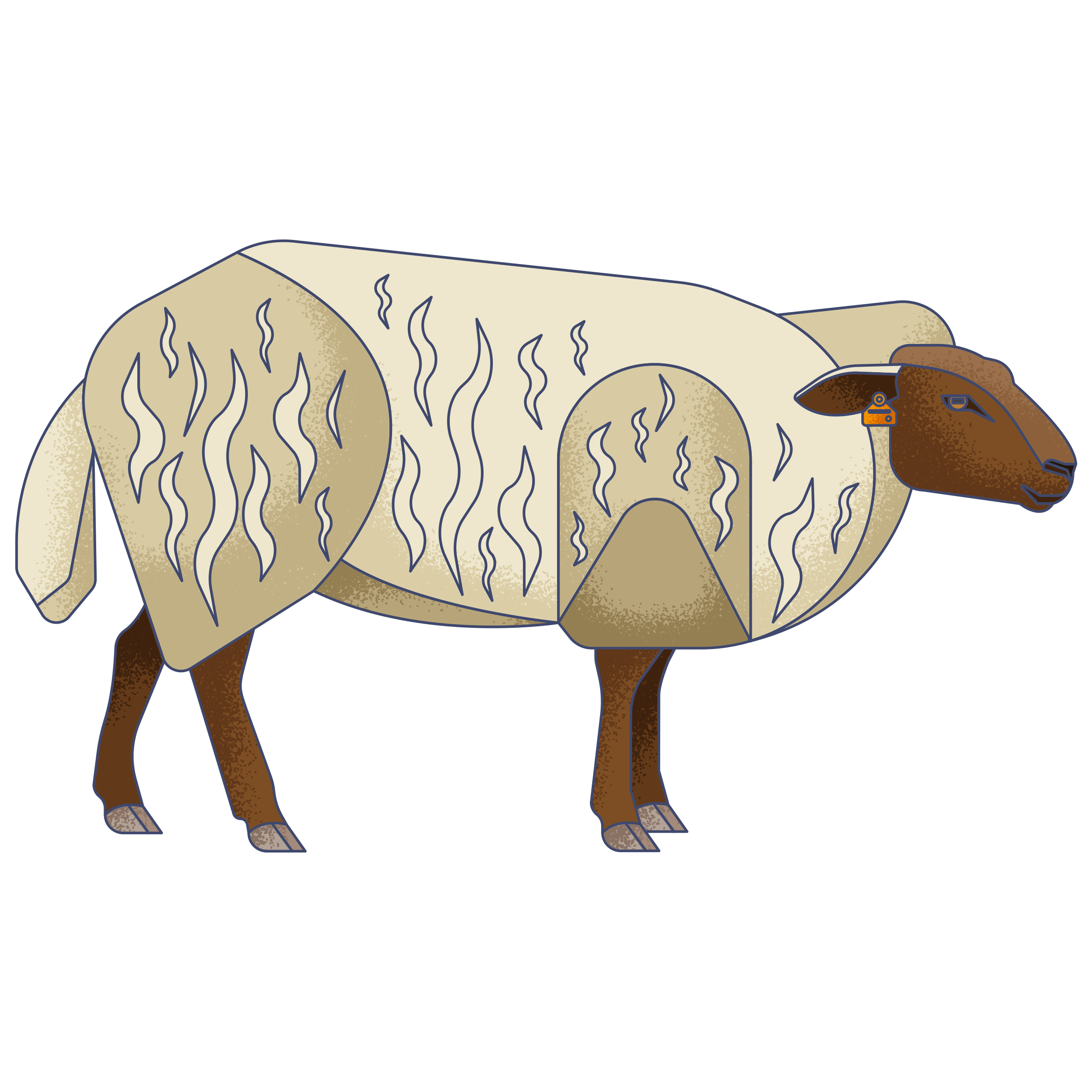 Stylized illustration of a sheep with a body resembling a large, steaming wheel of cheese.