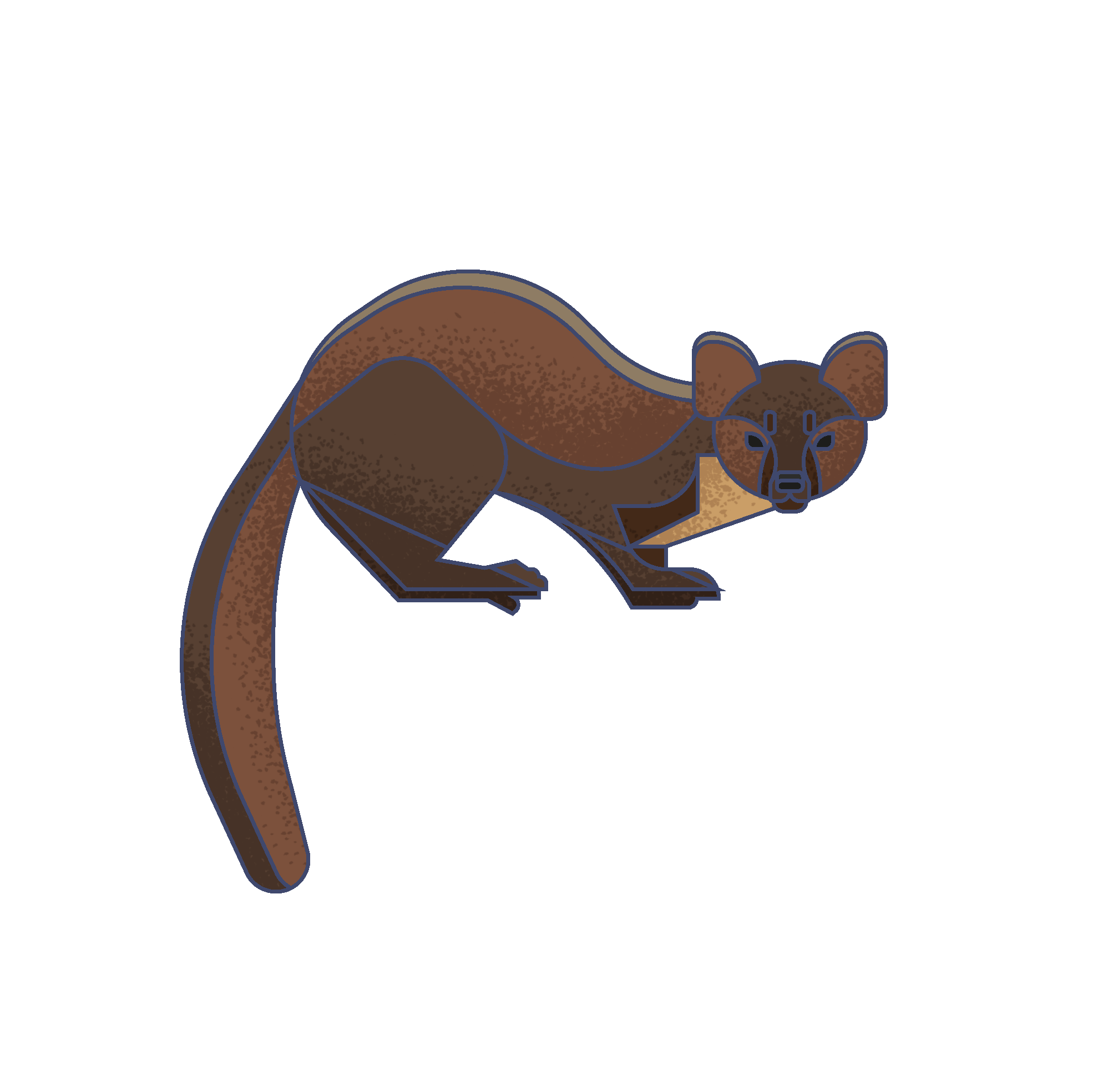 Stylized digital illustration of a brown animal with a long tail, rounded ears, and a pointed face, resembling a mongoose or similar small mammal, on a plain white background.