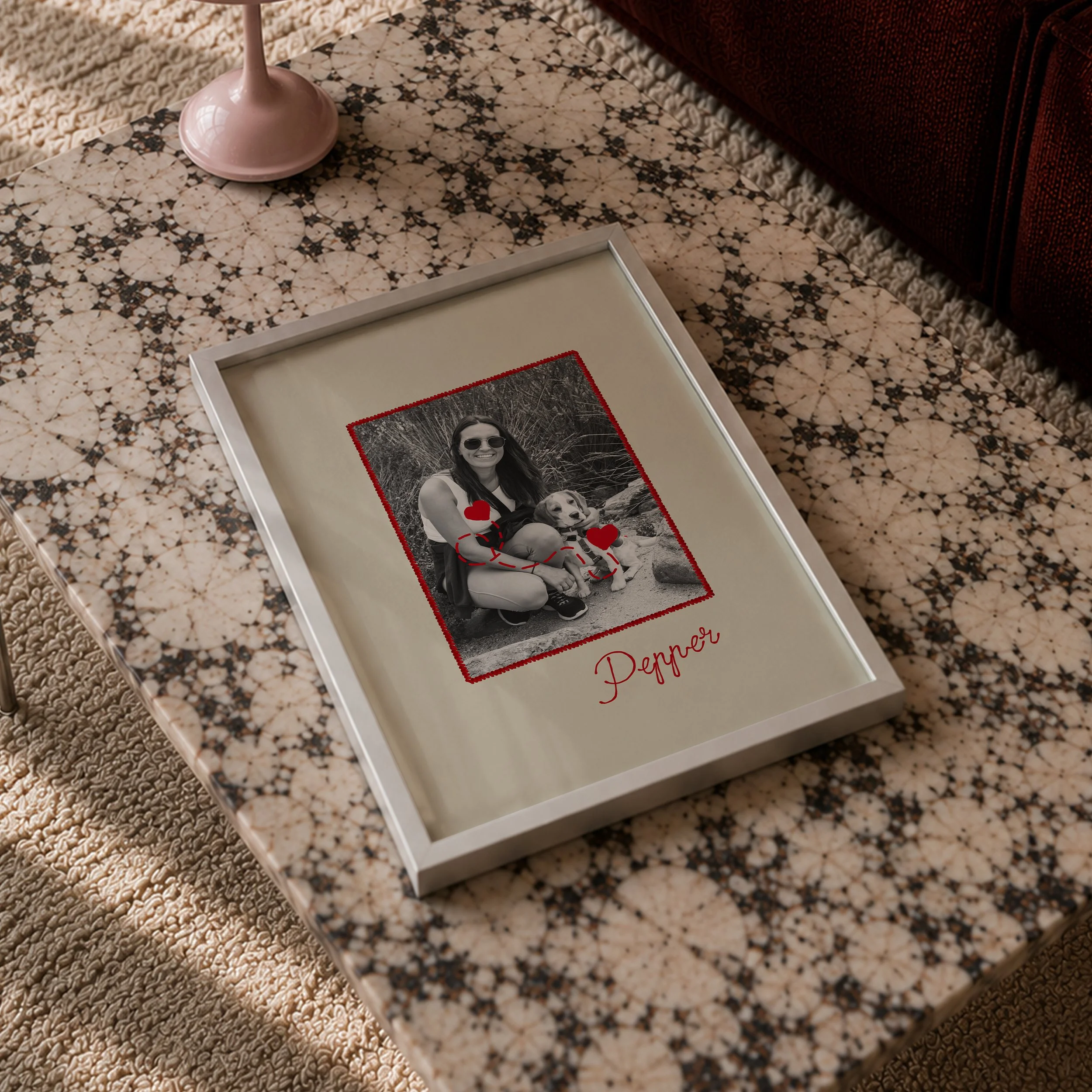 red thread embroidered photo print on marble table.jpg