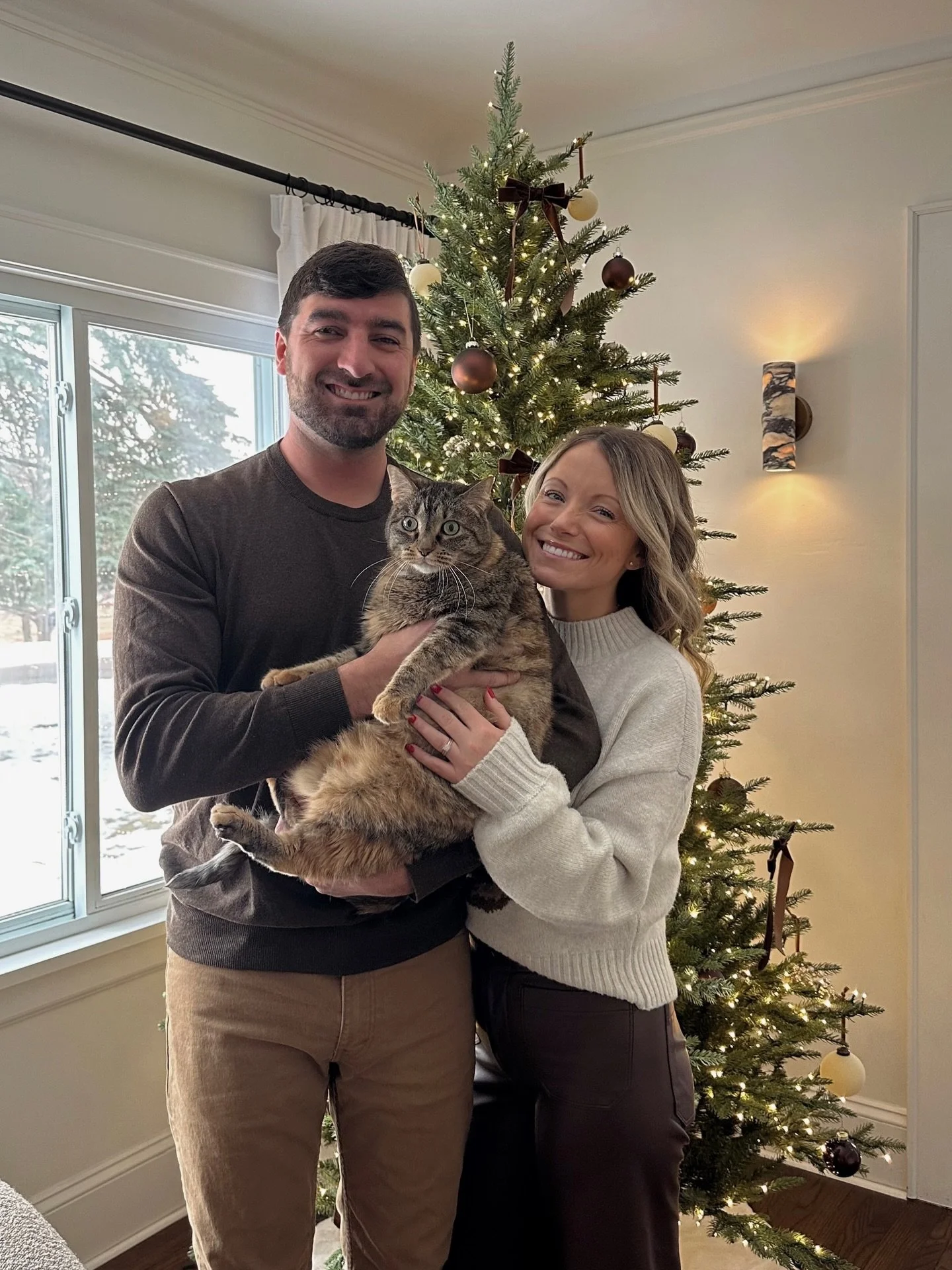 Merry Christmas from our little fam! &hearts;️ We are most grateful for our cozy house this holiday season &mdash; as well as our kitty, our family, and our favorite people. Sending love and joy. Xx
