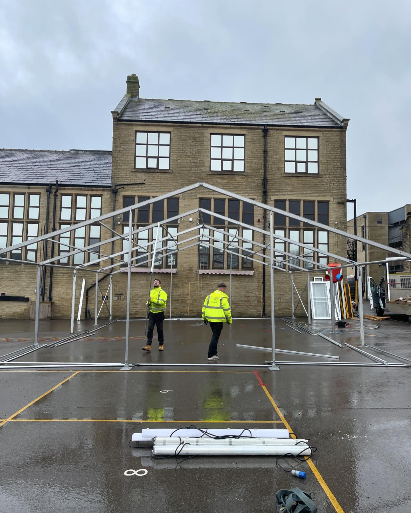 The team have been busy this week installing several marquees newly manufactured and purchased by local education authorities.