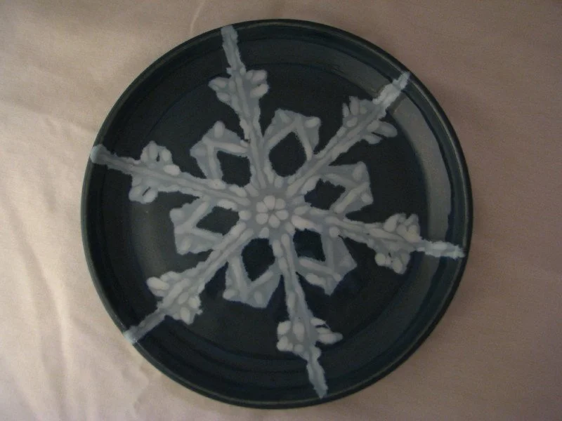 Snowflake plate, 2008, hand painted, cone 6 - 6"