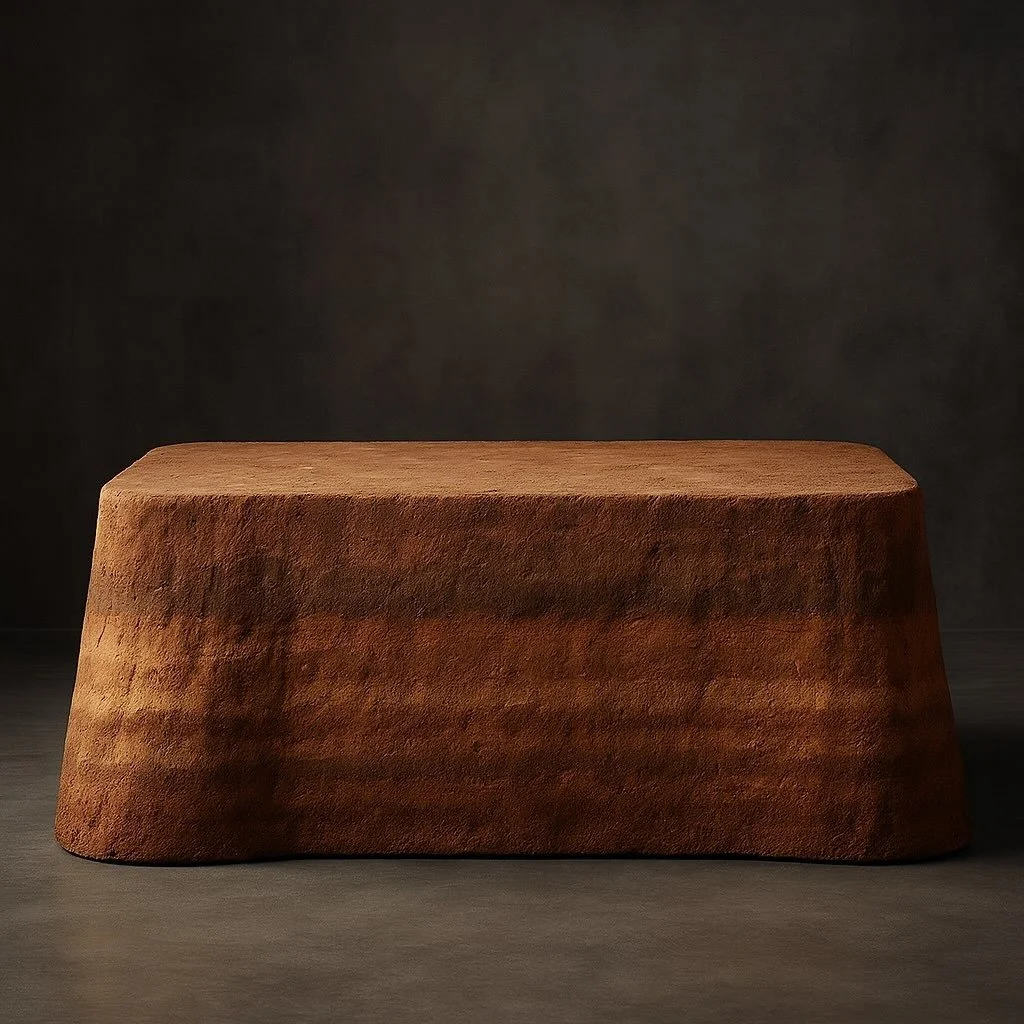 A rectangular, brown piece of wood with a rounded edge, placed on a flat surface against a dark background.