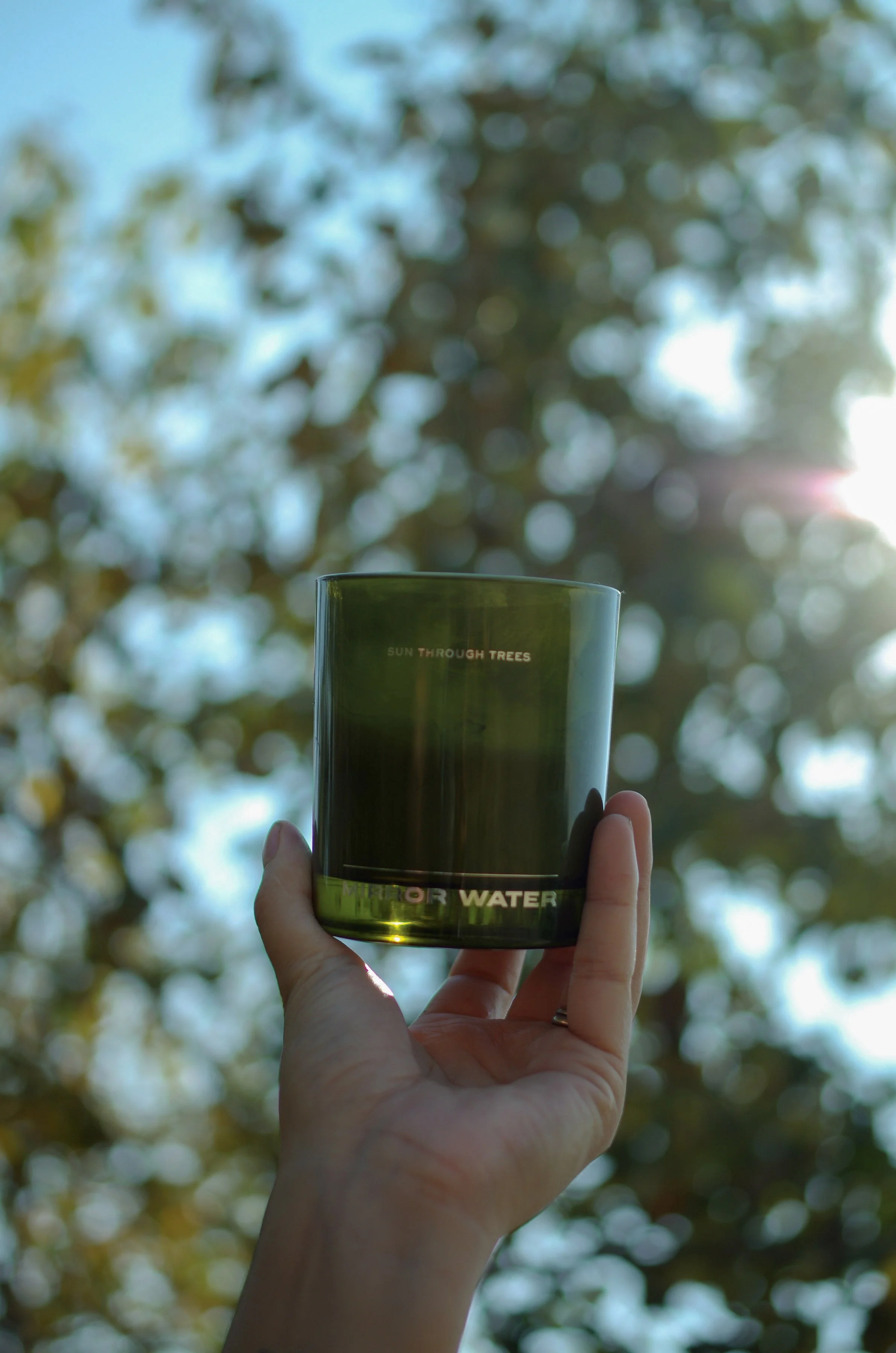 Sun filtering through the Alberta sky highlighting the Mirror Water Sun Through The Trees Candle