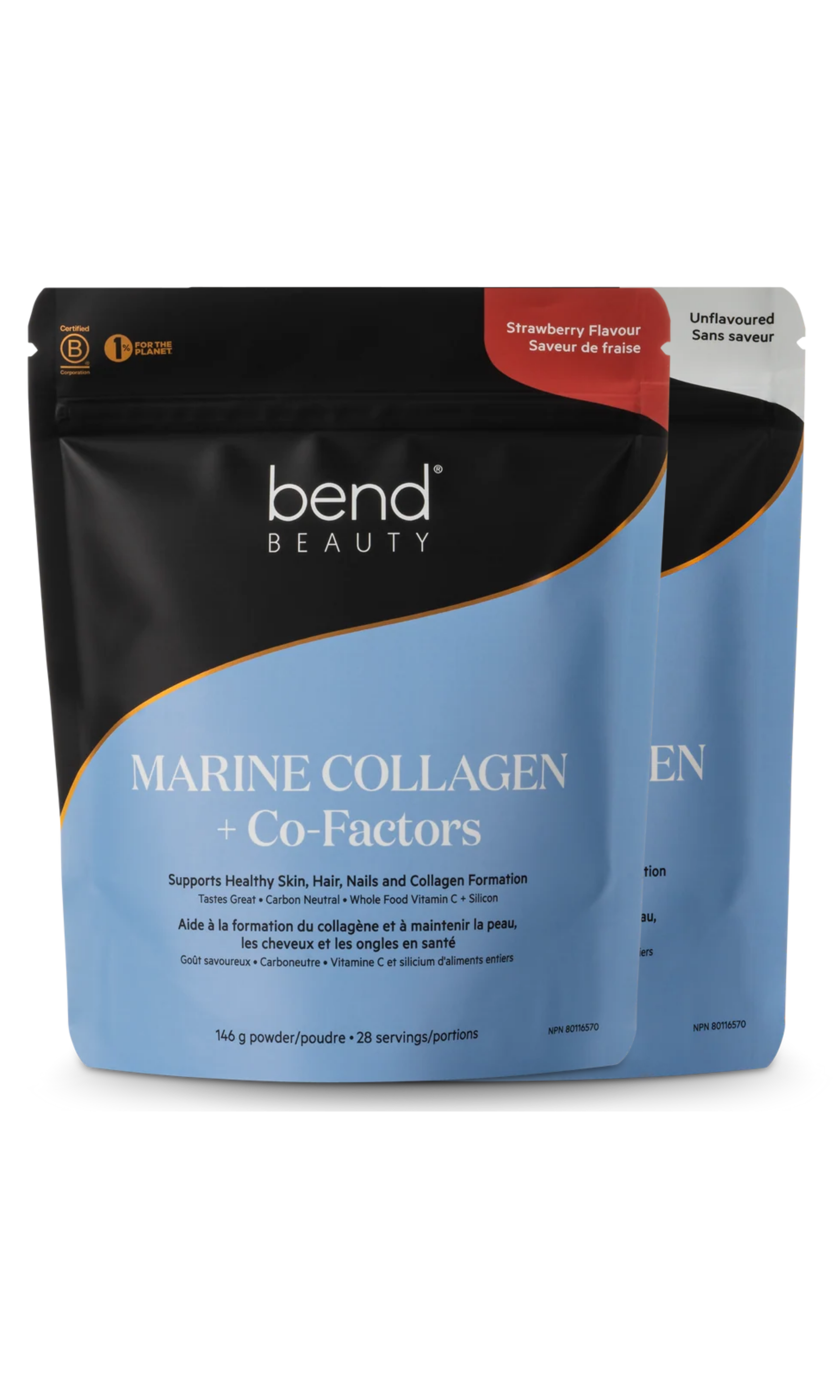 Bend Beauty Marine Collagen + Co-factors bundles in unflavoured and strawberry for the holidays