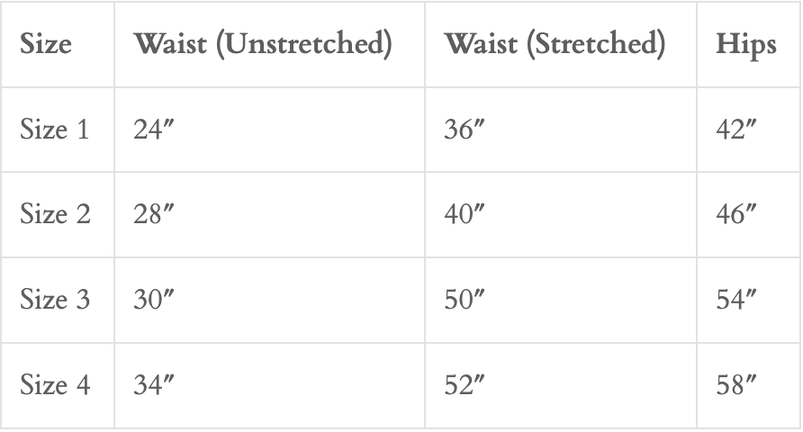 Size chart for Boheme goods Linen Trousers from size 1 to size 4