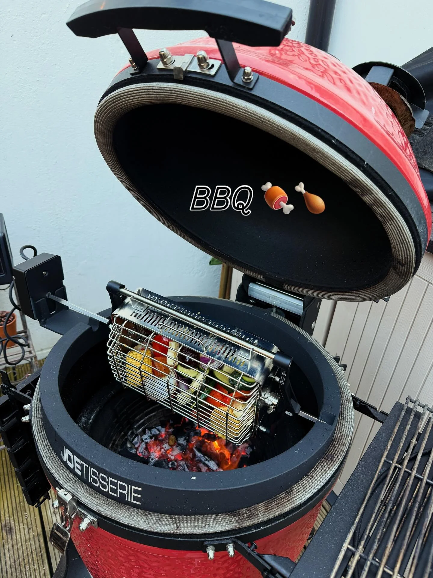 It&rsquo;s officially barbecue season in the UK! 🍗🍖☀️ 

Verb = to have (a barbecue) 
E.g. We&rsquo;re having a barbecue today, do you want to come? 

Preposition = ON
e.g. I&rsquo;m putting some food ON the barbecue.

We often shorten it to: bbq or