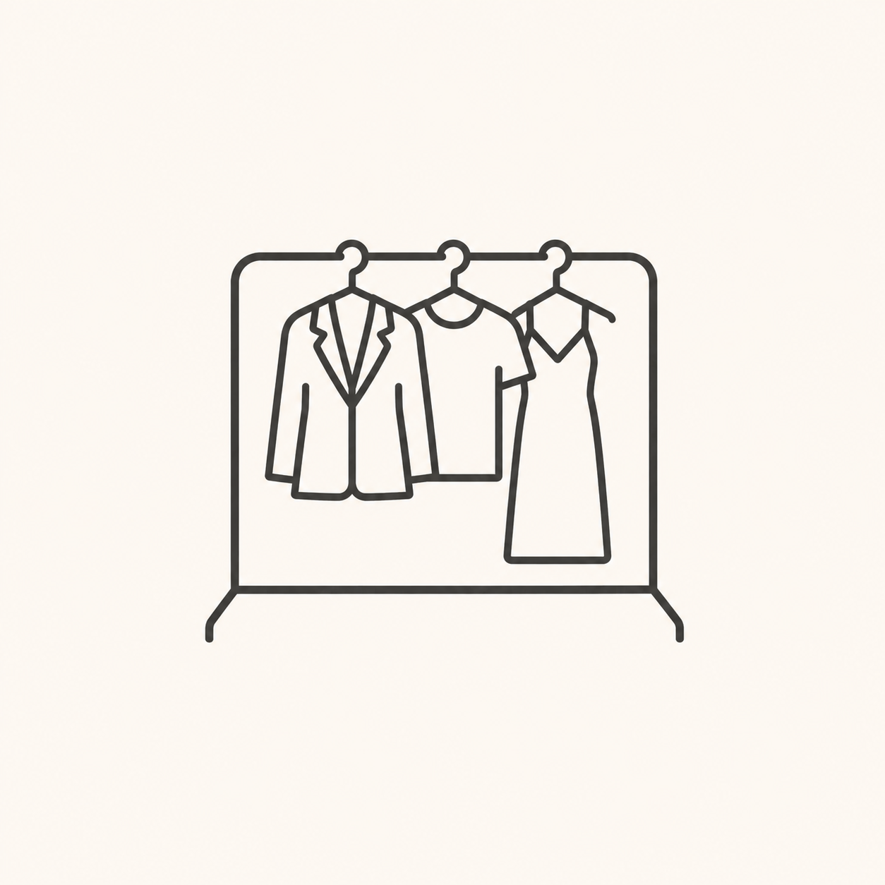 Line icon of clothing on a rack.