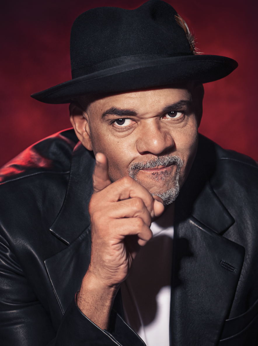 comical black man with leather and stetson....
