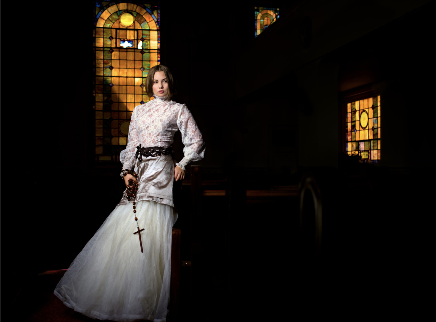 Breathtaking,Edgy  Portrait of a woman in a church