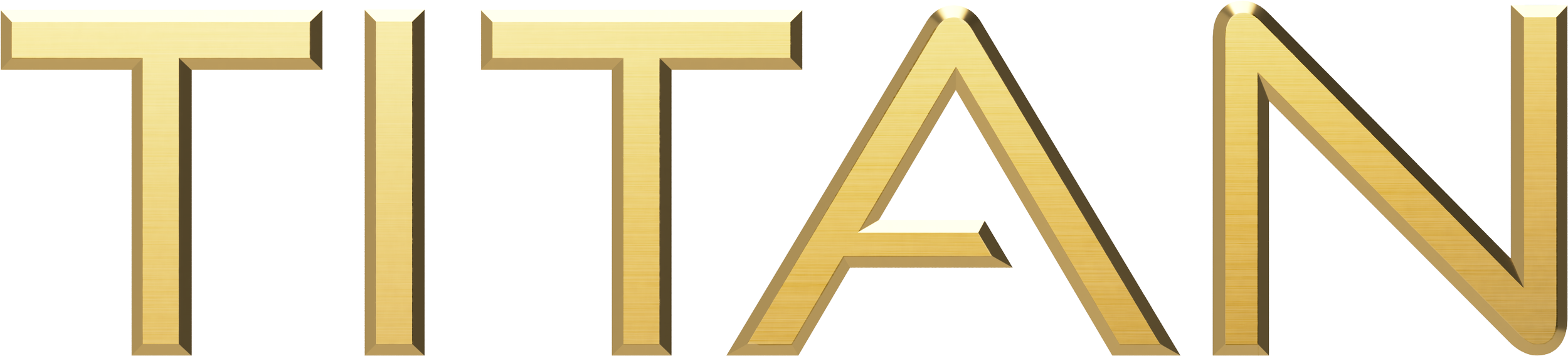 The word 'TITAN' written in large, gold, 3D block letters with a textured surface.